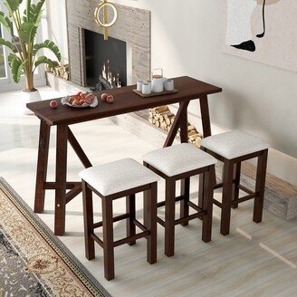 NOVABASA 4 piece bar table with 3 upholstered stools, dining table, wooden bar table with USB port and power bank