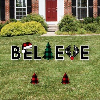 Big Dot Of Happiness Holiday Plaid Trees - Outdoor Lawn Decor Christmas Party Yard Signs - Believe