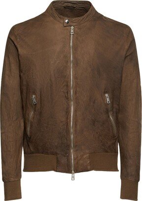 Brushed leather bomber jacket