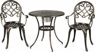 3 Pieces Outdoor Set Patio Bistro with Attached Removable Ice Bucket - Chair dimension: W 19.5