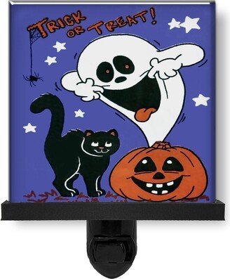 Trick Or Treat Retro Halloween Vintage Style Ghost & Cat Glass Photo Night Light, Decorative Lights