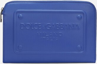 Small calfskin pouch with raised logo-AA