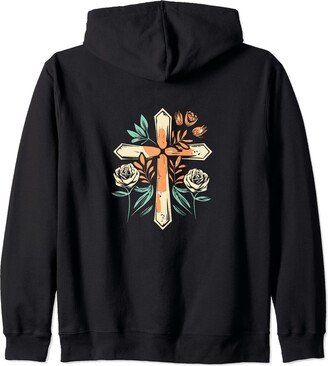 Christian Boho Jesus Apparel Floral Boho Christian - Vintage Jesus Cross Zip Hoodie