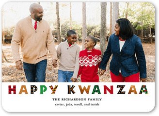 Kwanzaa Cards: Colorful Commemoration Kwanzaa Card, White, 5X7, Kwanzaa, Pearl Shimmer Cardstock, Rounded