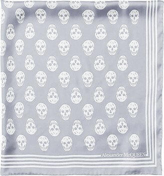 Dusty Blue Silk Foulard With All-over Skull