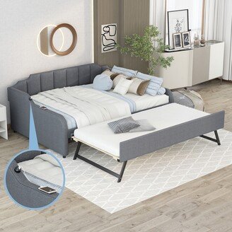 GEROJO Gray Upholstery Daybed with Multifunctional Trundle and USB Charging Design, Full Size