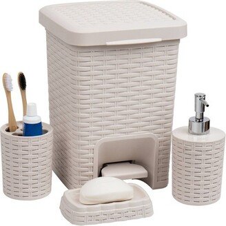 Square Premium Wicker Look Wastepaper Basket and Toilet Brush Set Ivory