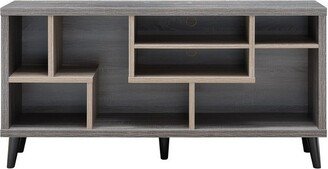 Nahmene Wood TV Stand in Distressed Gray and Taupe