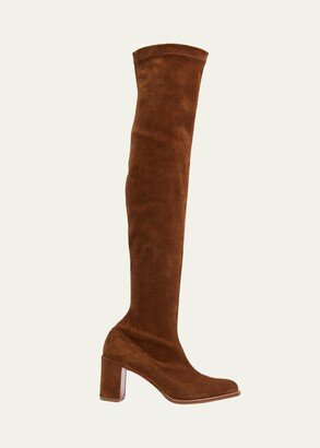 Adoxa Stretch Suede Red-Sole Over-The-Knee Boots