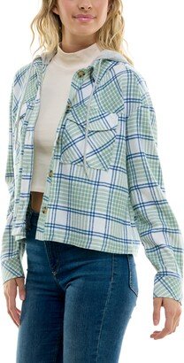 Juniors' Plaid Hoodie Shacket