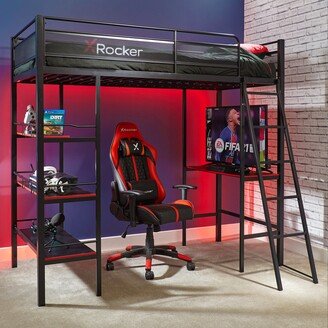 Fortress Gaming High Sleeper Bunk Bed with Shelves & Desk Black