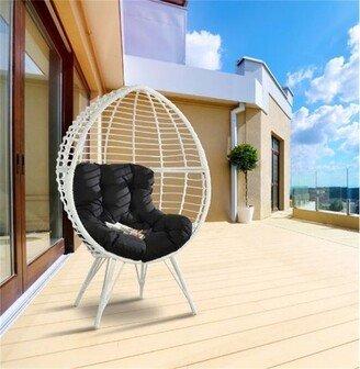 Calnod 300lbs Patio Style Lounge Chair, with Light Black Fabric and White Wicker, Rattan Chair, with Soft Cushion and Pillow