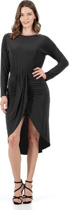 24seven Comfort Apparel Womens Long Sleeve Dressy Tulip Skirt Knee Length Dress-Black-XL