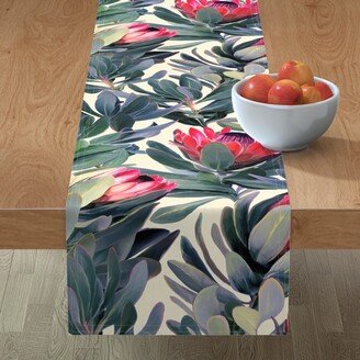 Table Runners: Painted Protea Floral - Green & Pink Table Runner, 72X16, Multicolor