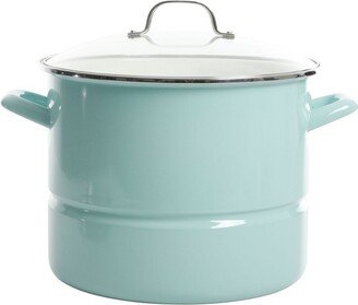 16 Quart Stainless Steel Pot in Blue with Steamer Insert and Glass Lid