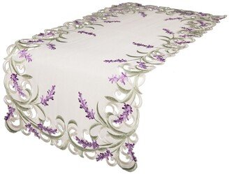 Lavender Lace Embroidered Cutwork Table Runner, 15 x 53