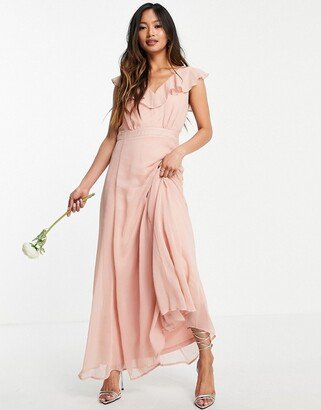 Bridesmaid maxi dress with frill detail in pink