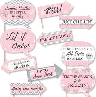 Big Dot of Happiness Funny Pink Winter Wonderland - Holiday Snowflake Birthday Party and Baby Shower Photo Booth Props Kit - 10 Piece