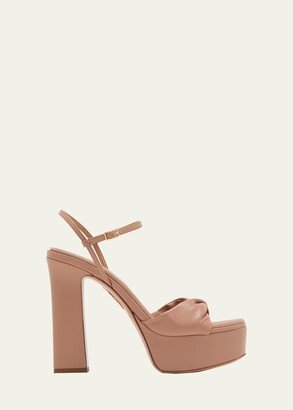 Leather Twist Ankle-Strap Platform Sandals