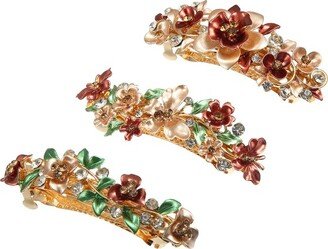 Unique Bargains Women's Rhinestones Hair Clips Accessories Hair Barrettes 3 Pcs Coffee Color