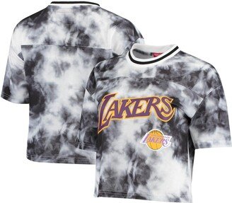 Women's Black and White Los Angeles Lakers Hardwood Classics Tie-Dye Cropped T-shirt - Black, White