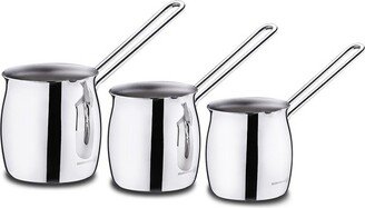 Korkmaz Tombik 3 Piece Stainless Steel Turkish Coffee Pot Set in Silver