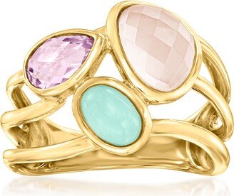 Amazonite, Rose Quartz and . Amethyst Multi-Row Ring in 14kt Yellow Gold