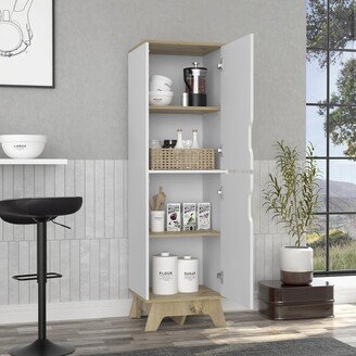 Kitchen 2-Door Pantry Cabinet Light Oak and White-AA