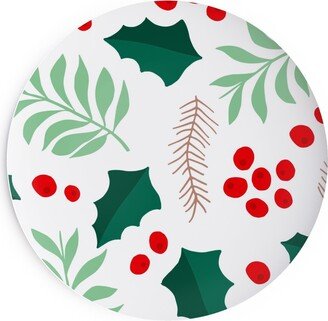 Salad Plates: Botanical Christmas Garden Pine Leaves Holly Branch Berries - Green And Red Salad Plate, Green