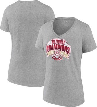 Women's Branded Gray Oklahoma Sooners 2023 Ncaa Softball Women's College World Series Champions Official Logo V-Neck T-shirt