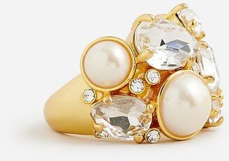 Pearl and crystal ring