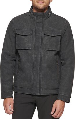 Faux Leather Military Jacket-AA