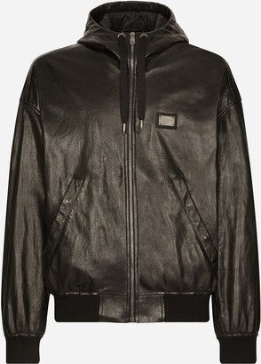 Nappa leather jacket with hood and tag
