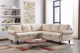 RASOO L-Shape Chenille Fabric Sectional Sofa, Round Arms, 5 Seater