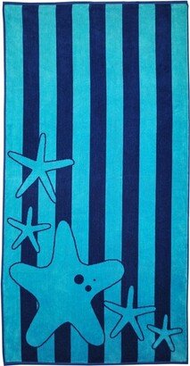 Summer Starfish Cotton Oversized Beach Towel, Blue - Blue Nile Mills