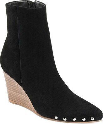 Journee Signature Womens Genuine Leather Reeya Almond Toe Wedge Ankle Booties Black