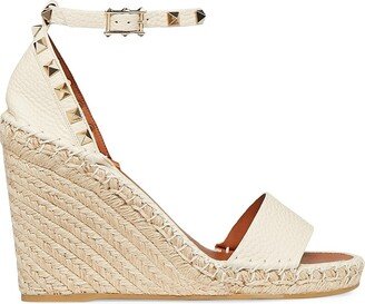 Double Rockstud Grainy Calfskin Wedge Sandals 105 mm