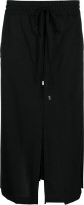 Pleated-Panel Drawstring Midi Skirt