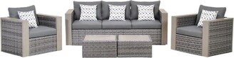 Cebu 5-Piece Outdoor Conversation Set Wicker Patio Furniture with Grey Cushions