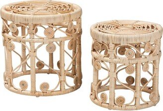 2pc Bowie Rattan Nesting End Table Set Natural Brown