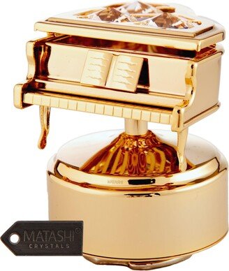 24K Gold Plated Wind Up Music Box with Crystal Studded Grand Piano Figurine by Matashi