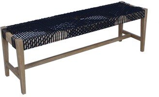 Exotic Hand Crafted Design Navy Woven Rope and Mango Wood Bench