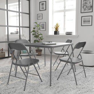 5 Piece Folding Card Table and Chair Set with Upholstered Table Top