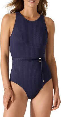 Cable High Neck One-Piece Swimsuit