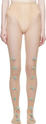 Nodress Beige Bowknot Fishnet Tights