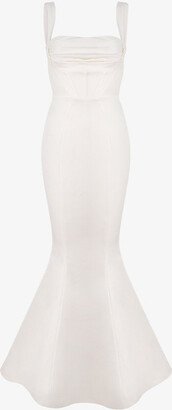 Womens Cream Francoise Corseted-bodice Satin Bridal Gown