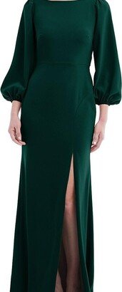 Bishop Sleeve Open-Back Trumpet Gown with Scarf Tie