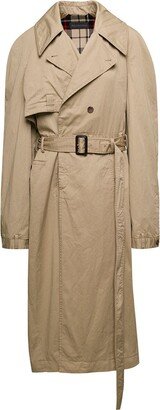 Beige Deconstructed Trench Coat with Matching Belt in Cotton Twill Woman