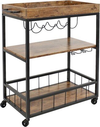 Sunnydaze Decor Sunnydaze 3 Tier Rustic Industrial Style Rolling Indoor Bar Cart with Wine Bottle and Stemware Rack