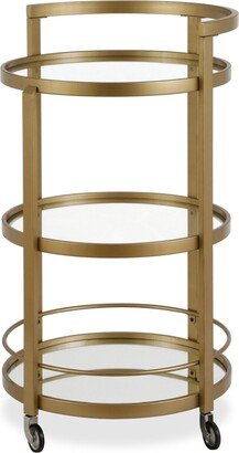 Hause Round Bar Cart with Mirrored Shelf